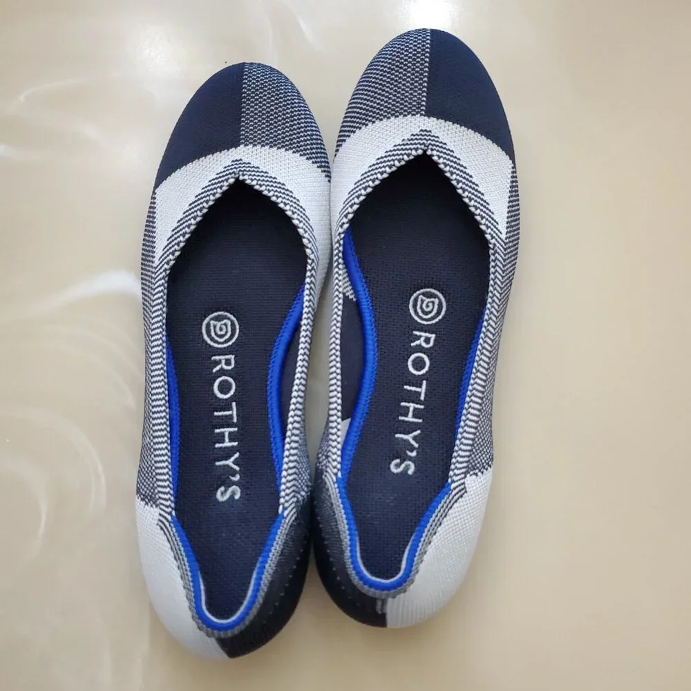 Rothy’s The Flat Round Toe Captoe Buffalo Plaid Woven Flats Size 6